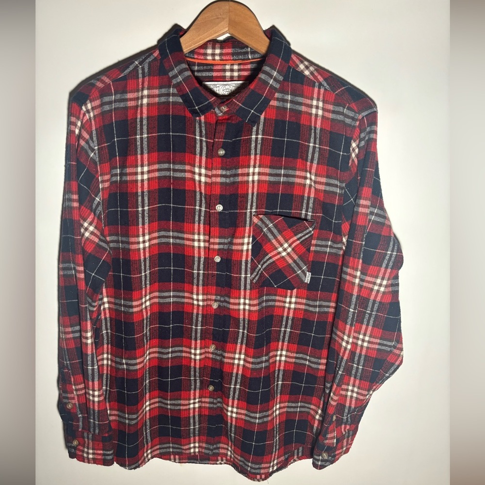 Poler Red and Navy Plaid Button-Down Shirt #43